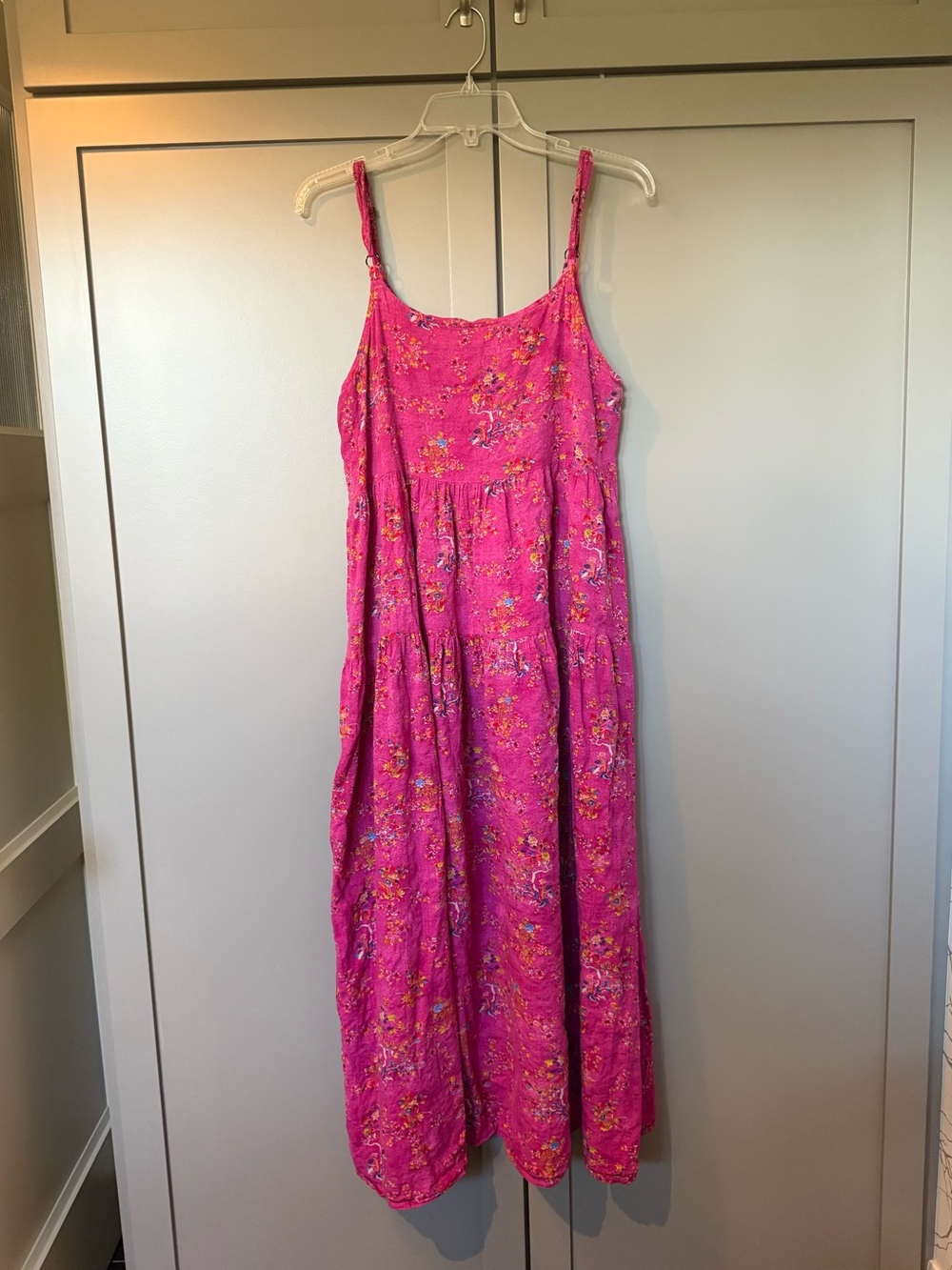 YESNO Bohemian Pink Floral Maxi Dress, 100% Cotton - Size Large